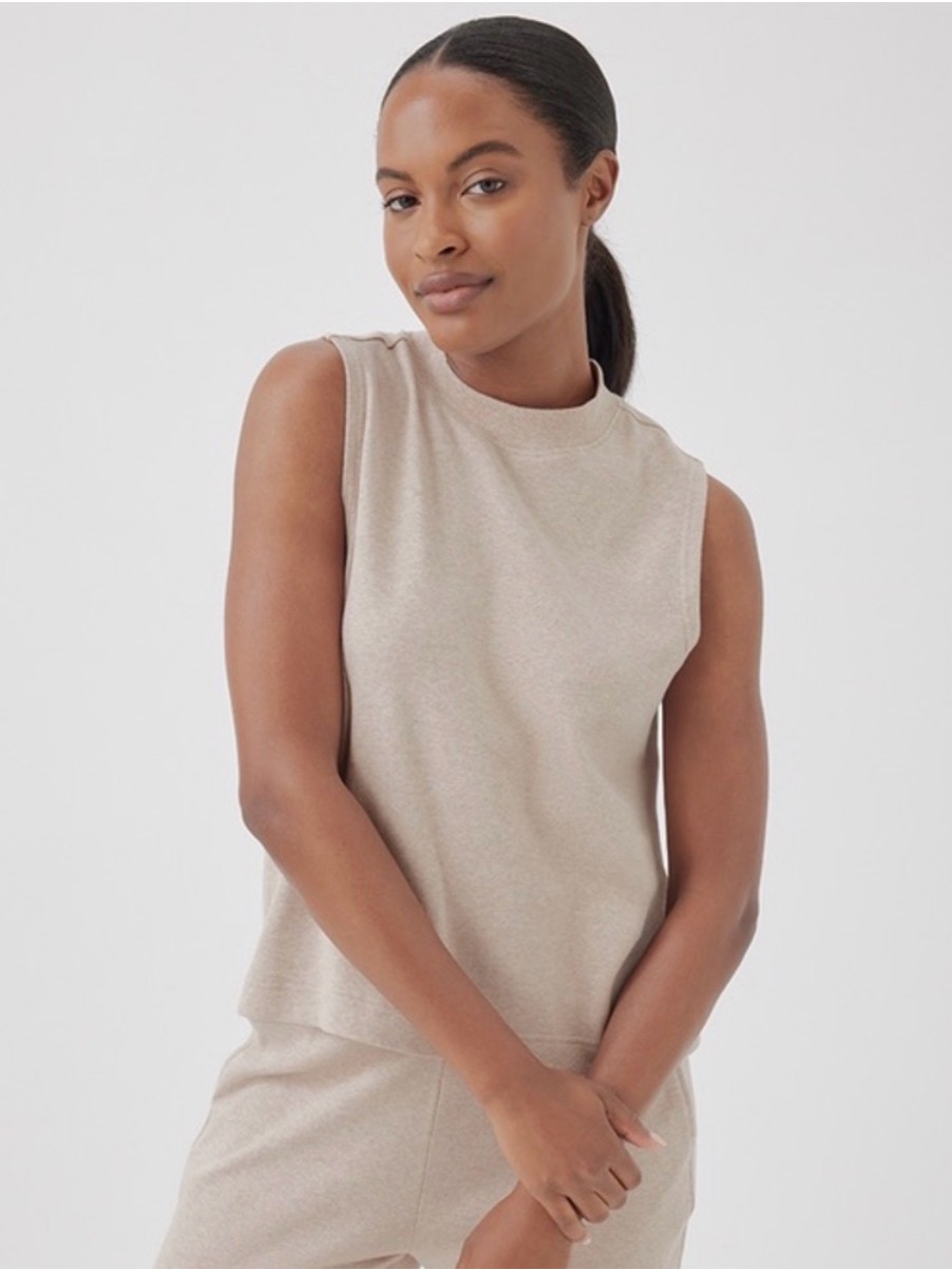 Pact-Airplane Organic Cotton Sleeveless Mock Neck Top In Light Beige